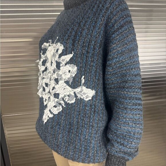 Loewe Wool Alpaca Anagram Dark Blue White Cowl Neck Sweater 56 Men’s Extra Large - Picture 4 of 11